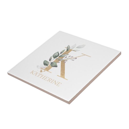 K Monogram Floral Aangepast Tegeltje (Zijkant)