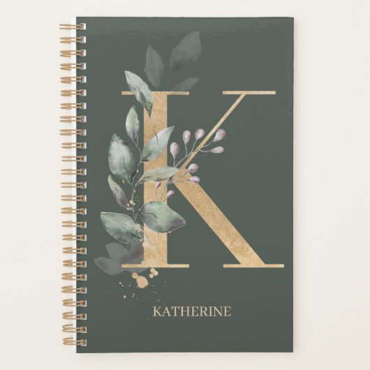 K Monogram Floral Aangepaste Planner (Voorkant)