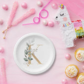 K Monogram Floral Papieren Bordje (Feest)