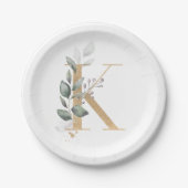 K Monogram Floral Papieren Bordje (Voorkant)