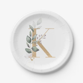 K Monogram Floral Papieren Bordje