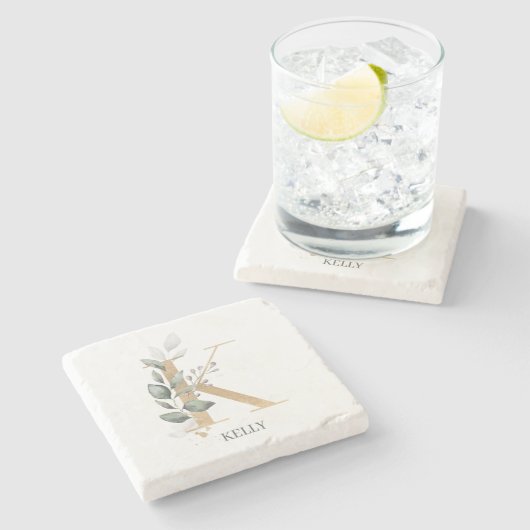 K Monogram Floral Stenen Onderzetter (Zijkant)