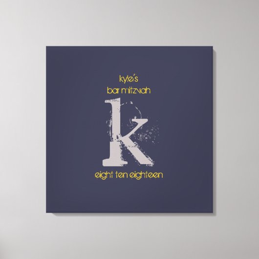 K Monogram Initiaal Bar Bat Mitzvah Sign-In Board Canvas Afdruk (Voorkant)