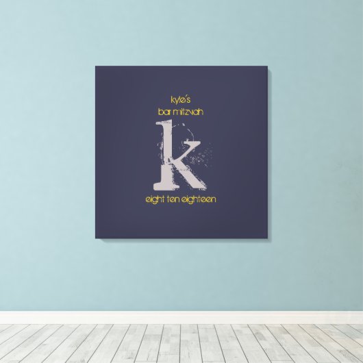 K Monogram Initiaal Bar Bat Mitzvah Sign-In Board Canvas Afdruk (Insitu (Houten vloer))