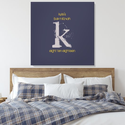 K Monogram Initiaal Bar Bat Mitzvah Sign-In Board Canvas Afdruk (Insitu (Slaapkamer))