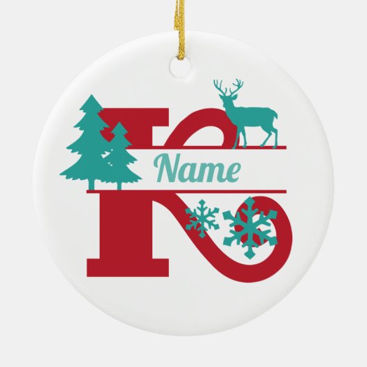 K Monogram Initiaal Kerstvakantie boom Ornament (Achterkant)