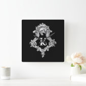 K Monogram Initiaal Vierkante Klok (Huis)