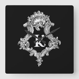 K Monogram Initiaal Vierkante Klok