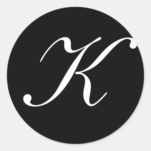"K" Monogram Initiaal Wit op Zwart Ronde Sticker (Voorkant)