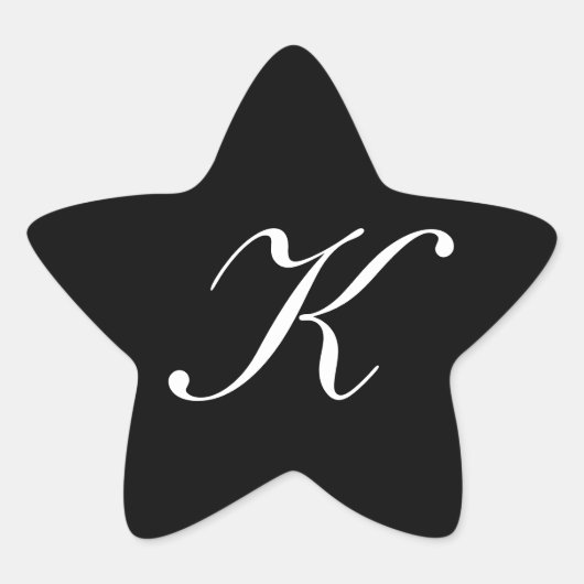 "K" Monogram Initiaal Wit op Zwart Ster Sticker (Voorkant)