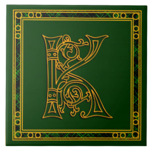 K Monogram "Irish Gold on Green" keramische Tegels Tegeltje