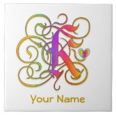 K Monogram Jouw naam "Gothic Rainbow" Keramische T Tegeltje (Voorkant)