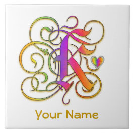 K Monogram Jouw naam "Gothic Rainbow" Keramische T Tegeltje
