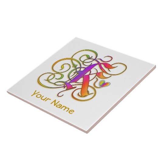 K Monogram Jouw naam "Gothic Rainbow" Keramische T Tegeltje (Zijkant)