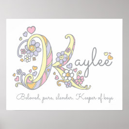 K monogram kunst Kaylee meisjes naam poster
