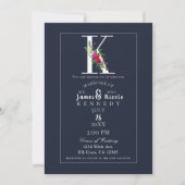 K Monogram Laatste Initiaal Modern Blue Floral Wed Kaart (Voorkant)