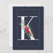 K Monogram Laatste Initiaal Modern Blue Floral Wed Kaart (Achterkant)