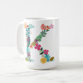 K Monogram Mok, Floral K Initiaal, botanisch Koffiemok (Voorkant links)