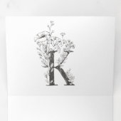 'K' Monogram mooi geborsteld Floral Wedding Drieluik Uitnodiging (Binnenzijde eerst)