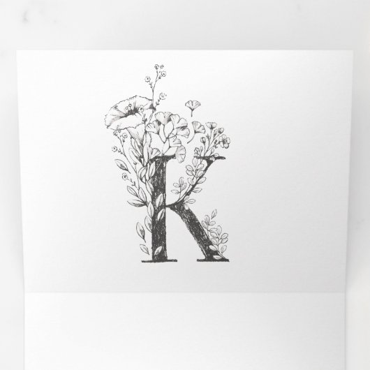 'K' Monogram mooi geborsteld Floral Wedding Drieluik Uitnodiging (Binnenzijde eerst)