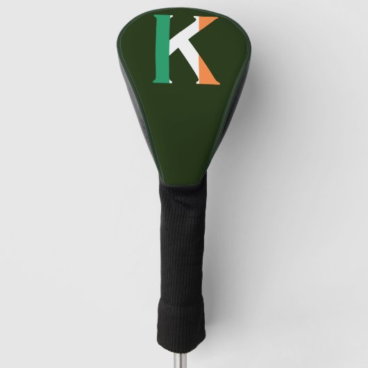 K Monogram overlay op Ierse vlag dcnt Golfheadcover (Voorkant)