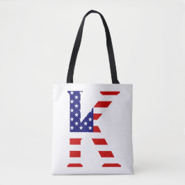 K Monogram overlay op USA Flag stint Tote Bag