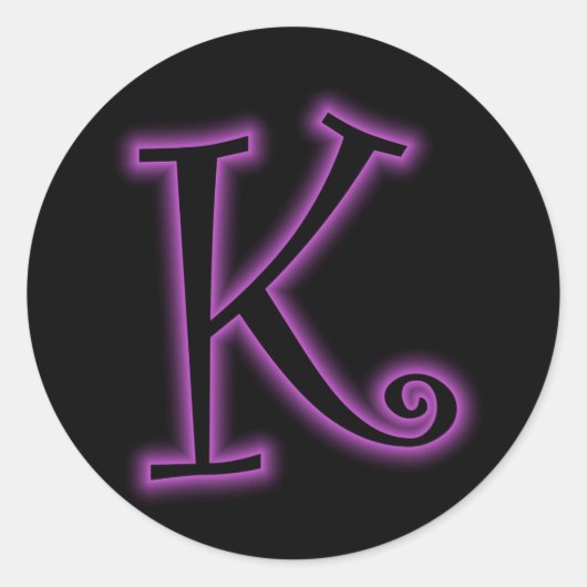 K Monogram Paarse neon Ronde Sticker (Voorkant)