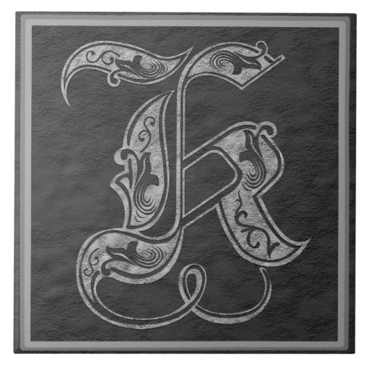 K Monogram "Royal Grey Stone" keramische Tegel Tegeltje (Voorkant)