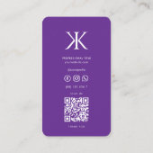 K Monogram Royal Paarse Modern Professional Visitekaartje (Achterkant)