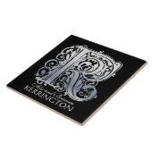 K Monogram "Silver Lace on Black" met Names-Tegel Tegeltje (Zijkant)