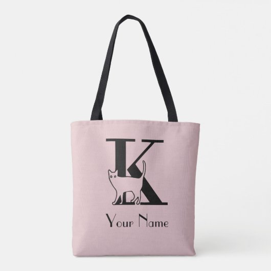 K Monogramkat over zwarte roze en zwarte Canvas ta Tote Bag (Achterkant)