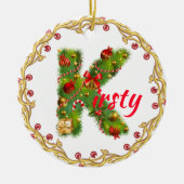 K monogrammed christmas ornament CUSTOMIZE (Voorkant)