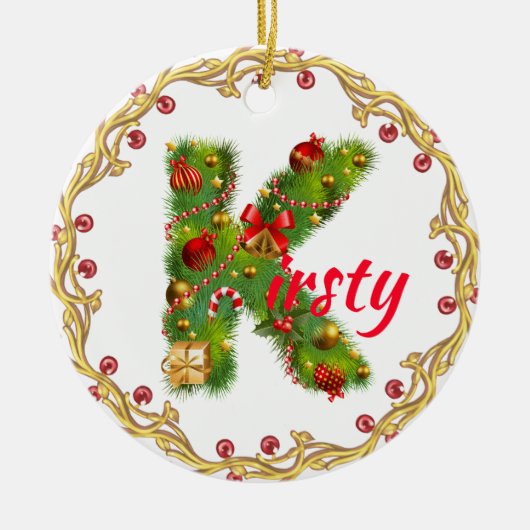 K monogrammed christmas ornament CUSTOMIZE (Voorkant)