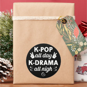 K-Pop de hele dag K-Drama de hele nacht, koreaanse Ronde Sticker