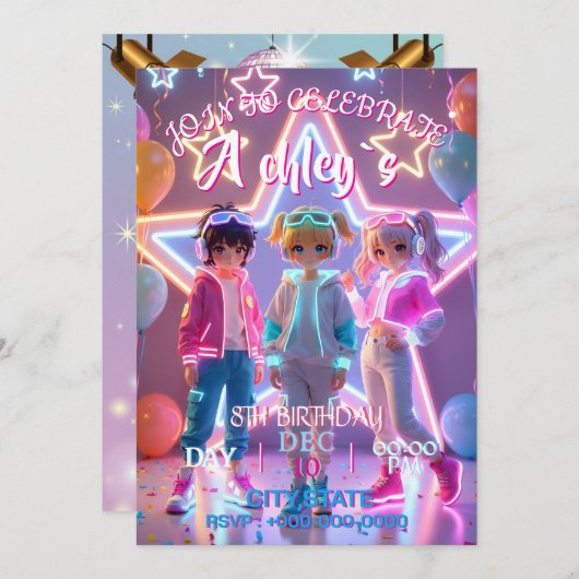 K-Pop Demon Hunters themed birthday parties,Golden Kaart (Voorkant / Achterkant)