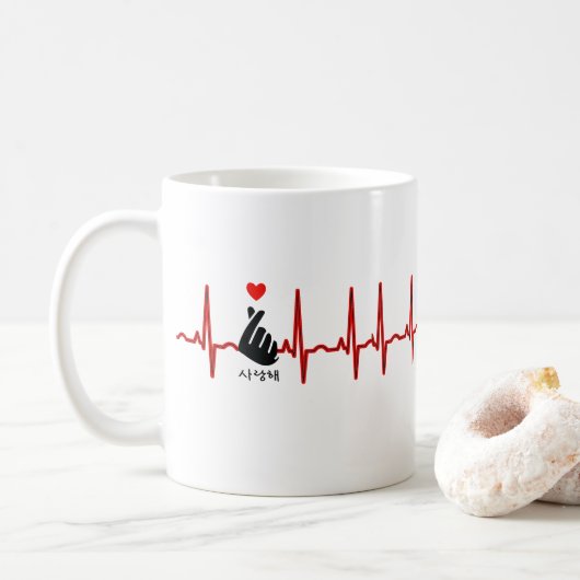 K-Pop Heart Finger Hand Symbol Saranghae EKG Koffiemok (Met donut)