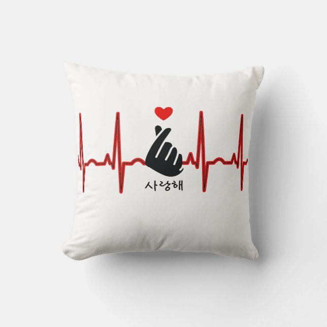 K-Pop Heart Finger Hand Symbol Saranghae EKG Kussen (Voorkant)