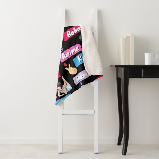 K-Pop, Ramen, Boba en Anime K-Drama Pattern Sherpa Deken (In situ)