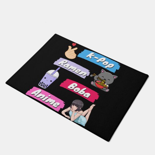 K-Pop, Ramen, Boba en Anime Pop Culture Fan Deurmat (Schuin)