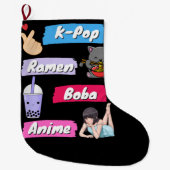 K-Pop, Ramen, Boba en Anime Pop Culture Fan Grote Kerstsok (Voorkant)
