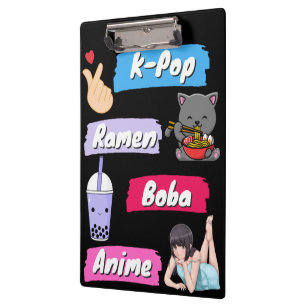 K-Pop, Ramen, Boba en Anime Pop Culture Fan Klembord