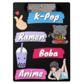 K-Pop, Ramen, Boba en Anime Pop Culture Fan Klembord (Voorkant)