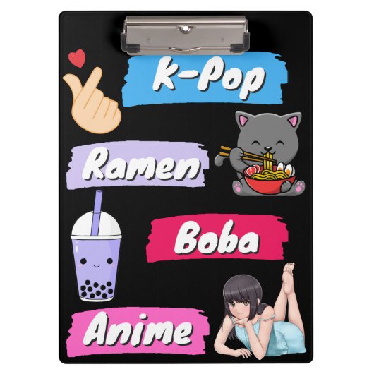 K-Pop, Ramen, Boba en Anime Pop Culture Fan Klembord (Voorkant)