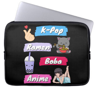 K-Pop, Ramen, Boba en Anime Pop Culture Fan Laptop Sleeve