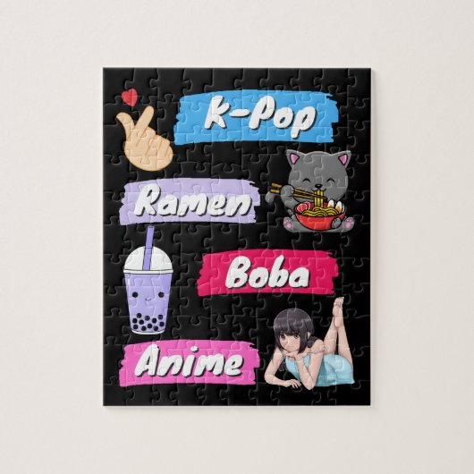 K-Pop, Ramen, Boba en Anime Pop Culture Fan Legpuzzel (Verticaal)