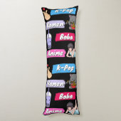 K-Pop, Ramen, Boba en Anime Pop Culture Fan Lichaamskussen (Achterkant (Verticaal))