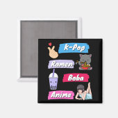 K-Pop, Ramen, Boba en Anime Pop Culture Fan Magneet (Voorkant / Achterkant)