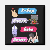 K-Pop, Ramen, Boba en Anime Pop Culture Fan Magneet (Voorkant)