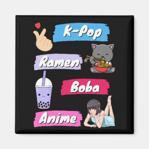 K-Pop, Ramen, Boba en Anime Pop Culture Fan Magneet