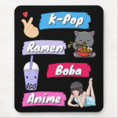 K-Pop, Ramen, Boba en Anime Pop Culture Fan Muismat (Voorkant)